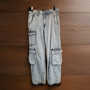 Aéropostale Low Rise Cargo Acid Wash Jeans‎ 2 Baggy Loose Grunge Street Pockets